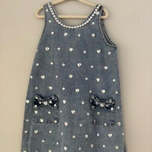 NWOT Lola + The Boys Crystal Heart Denim Bow Dress